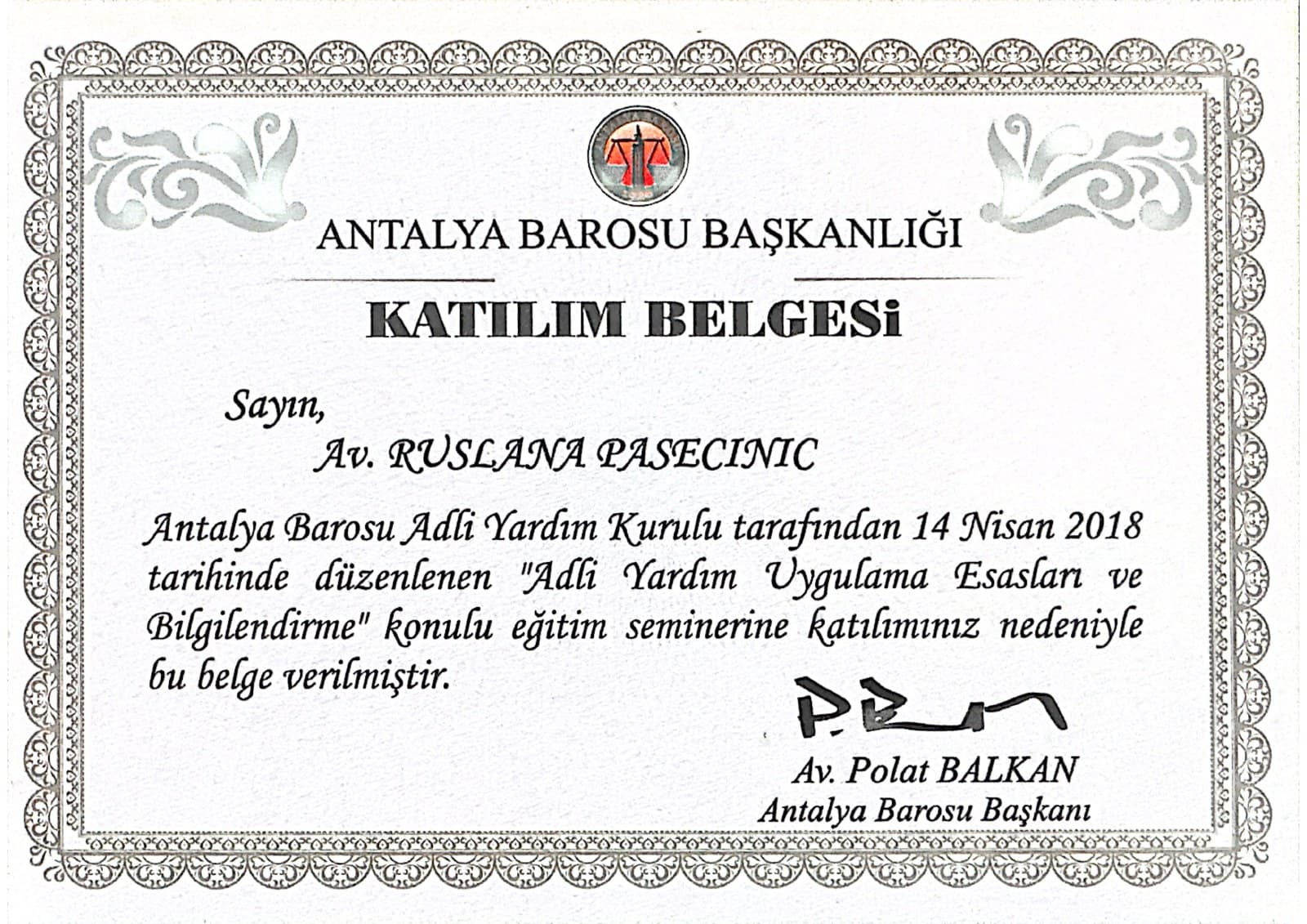 Adli Yardım Uygulama Esasları Eğitimi
