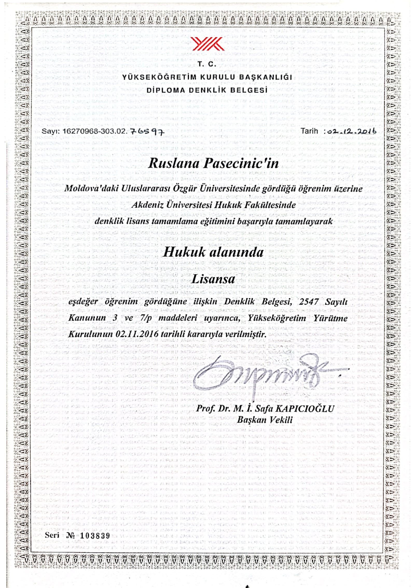 Diploma Denklik Belgesi